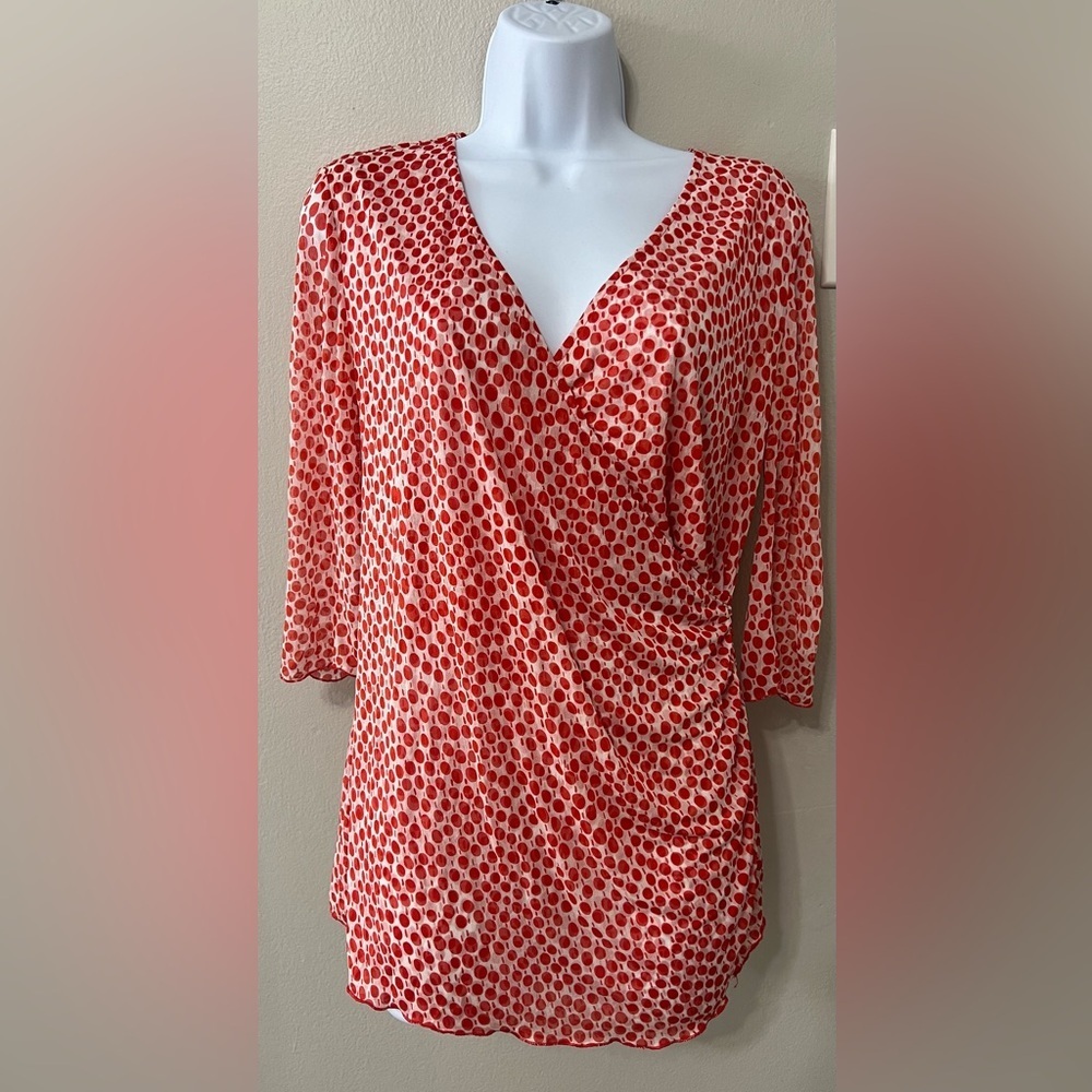 Diane von Furstenberg Maternity Silk Wrap Top Red Dot Print — Size Large